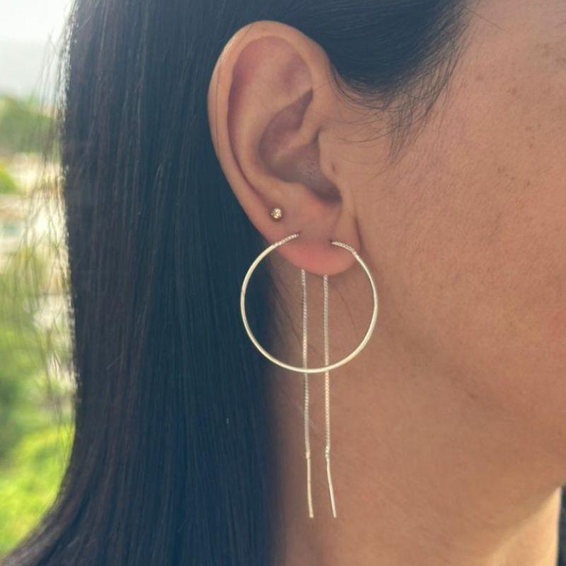 BRINCO PRATA ARGOLA COM DOIS FIO SEM TARRAXA