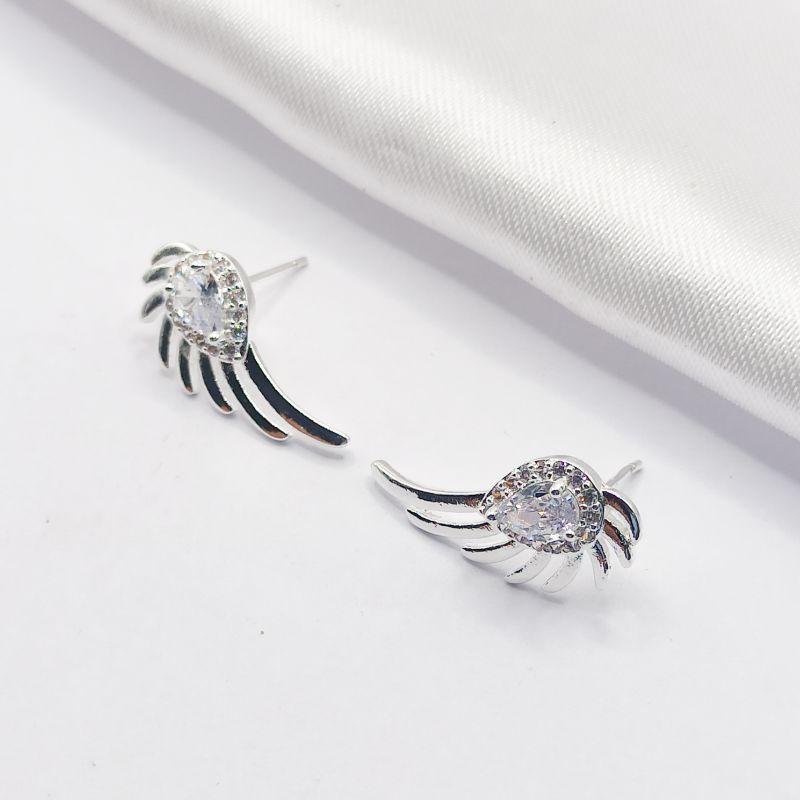 BRINCO PRATA ASA CANELADA COM CRISTAL GOTA E ZIRCÔNIA