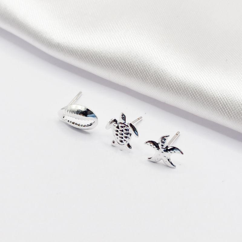 BRINCO PRATA TRIO BUZIOS TARTARUGA E ESTRELA DO MAR