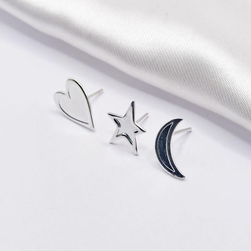 BRINCO PRATA TRIO CORAÇÃO ESTRELA E LUA