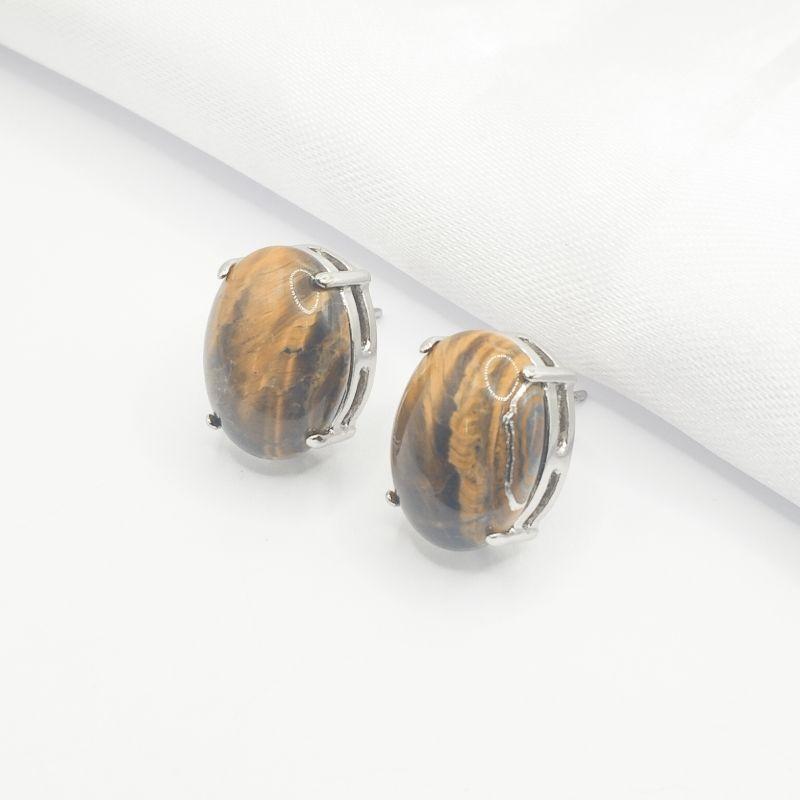 BRINCO RODIO PEDRA OVAL MARROM TIGRE