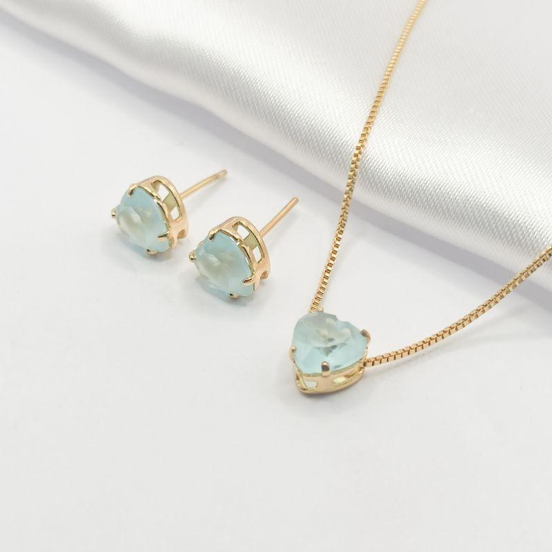 CONJUNTO DOURADO CORAÇÃO AZUL 45CM M