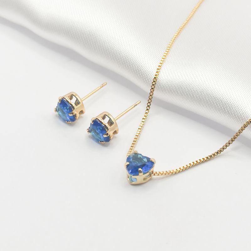 CONJUNTO DOURADO CORAÇÃO AZUL 45CM P