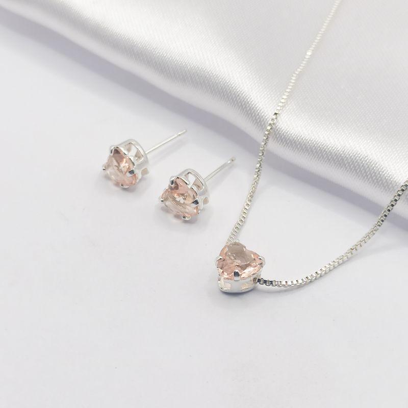 CONJUNTO PRATA CORAÇÃO LARANJA 45CM P