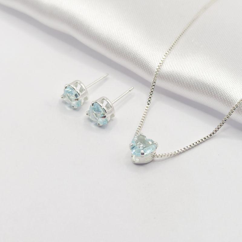 CONJUNTO PRATA  CORAÇÃO VERDE 45CM P