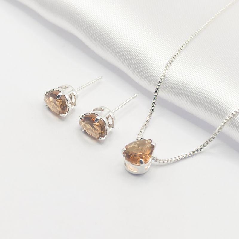 CONJUNTO PRATA GOTA MARROM 45CM