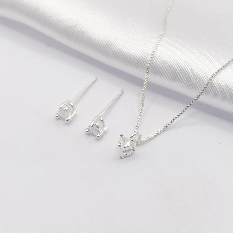 CONJUNTO PRATA PONTO DE LUZ CORAÇÃO 45CM