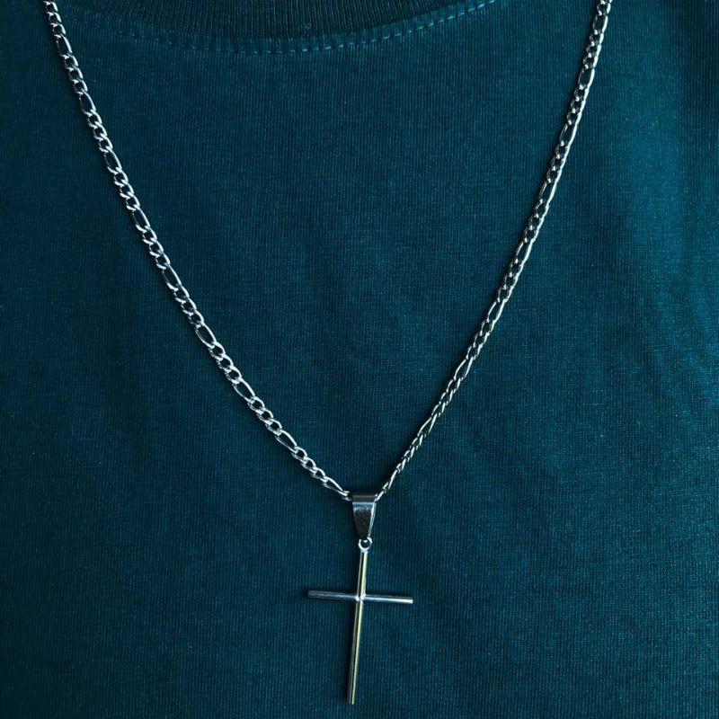 Corrente Aço Inox com Pingente Cruz