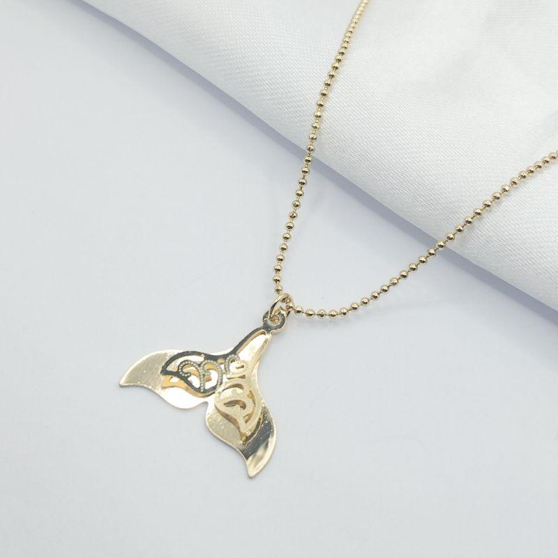 GARGANTILHA DOURADA CORRENTE BOLINHA PINGENTE RABO DE SERIA 45 CM