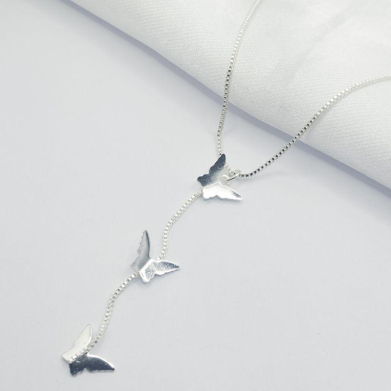 GARGANTILHA PRATA BORBOLETAS 45 CM