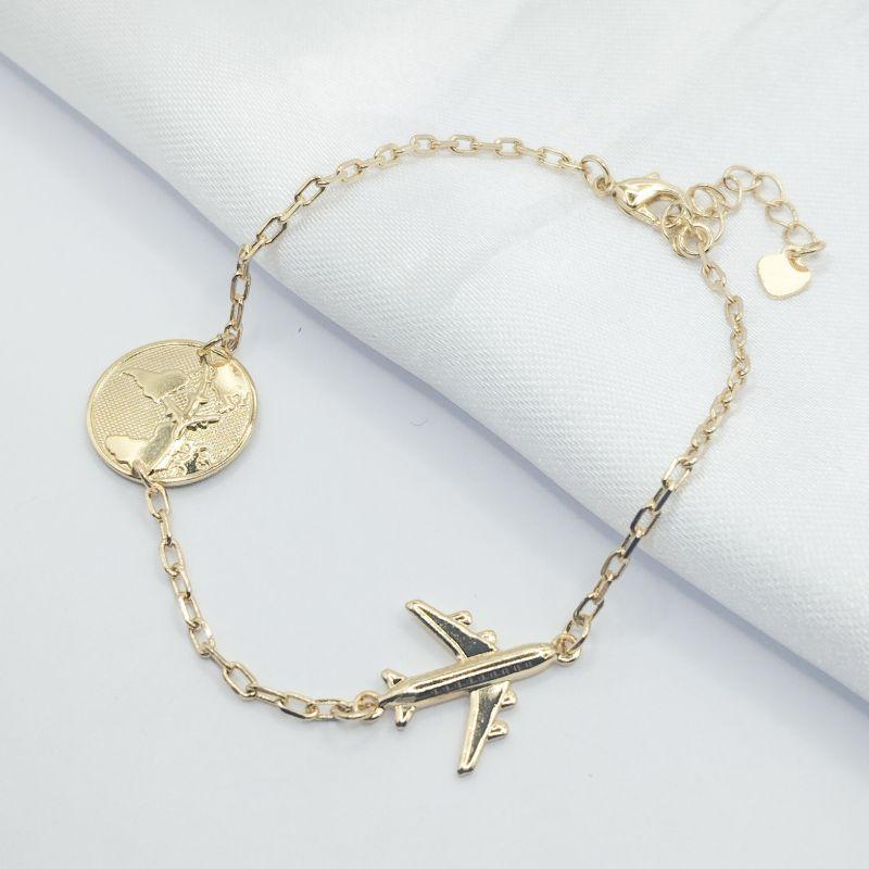 PULSEIRA DOURADO AVIÃO  E MUNDO LISO