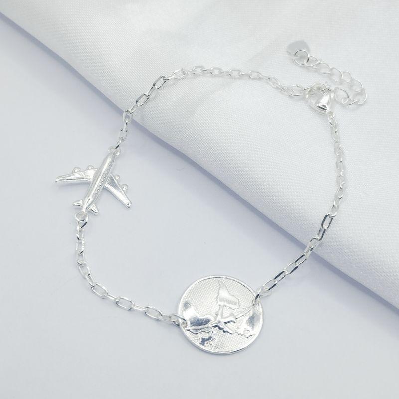 PULSEIRA PRATA AVIÃO  E MUNDO LISO