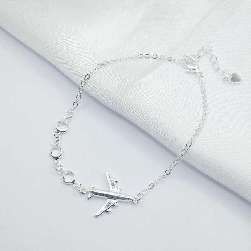 PULSEIRA PRATA AVIÃO LISO COM TRÊS PEDRAS BEZEL