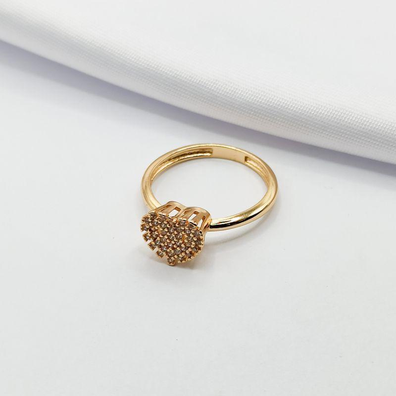 ANEL DOURADO CHUVEIRINHO CORAÇÃO CRAVEJADO