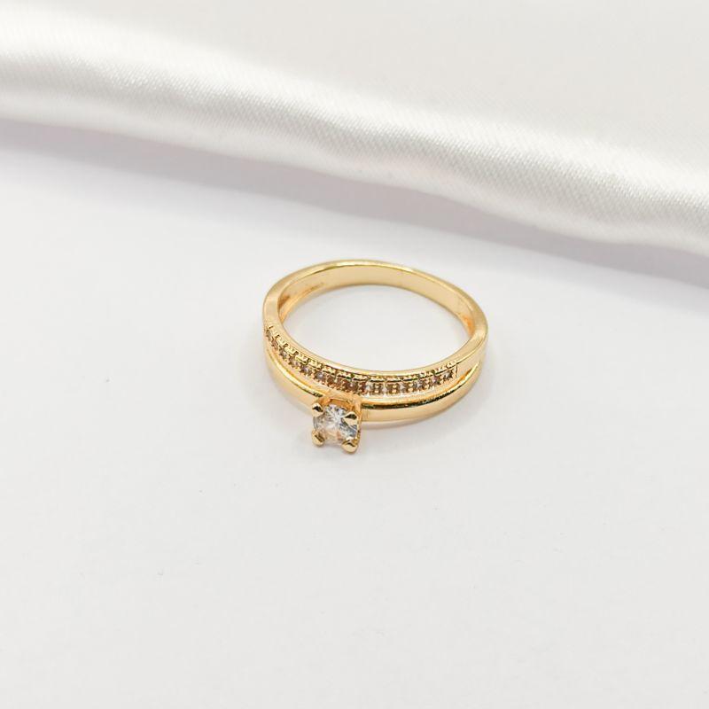 ANEL DOURADO DOIS FIOS COM PONTO DE LUZ E FILEIRA CRAVEJADA