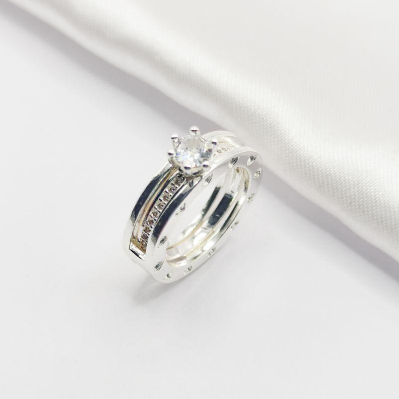 ANEL PRATA DUPLO PONTO DE LUZ E ZIRCÔNIA