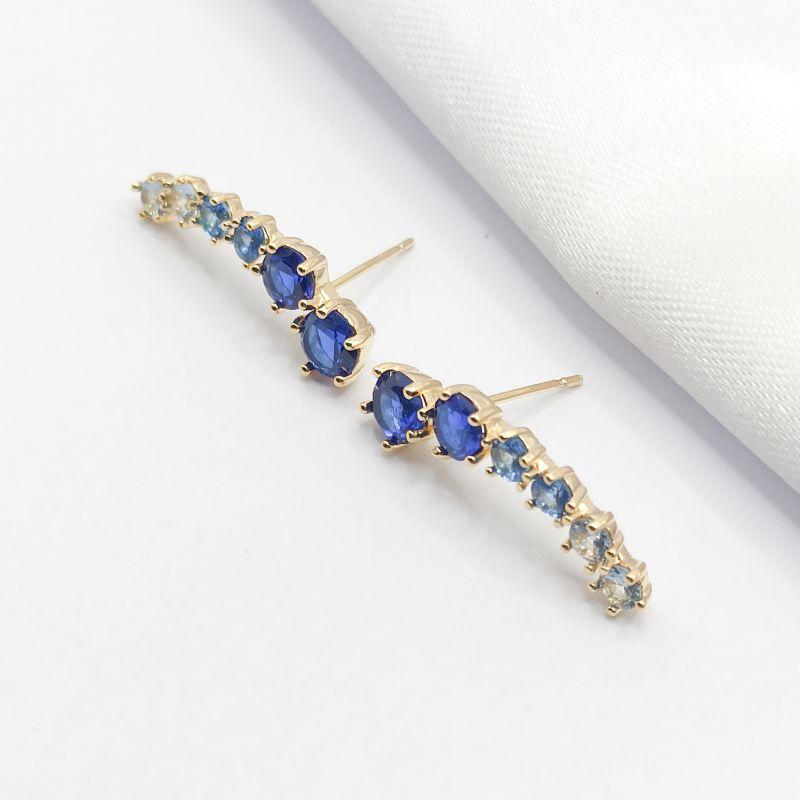 BRINCO DOURADO EAR CUFF CRISTAIS AZUL