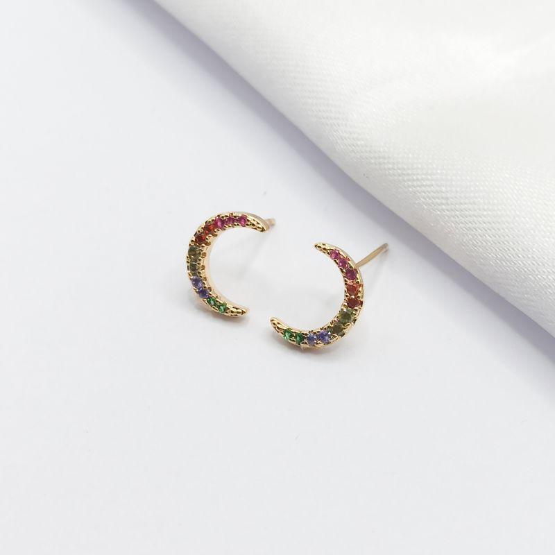 BRINCO DOURADO LUA ZIRCÔNIA COLORIDA