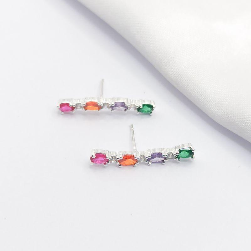 BRINCO PRATA EAR CUFF CRISTAL OVAL COLORIDO