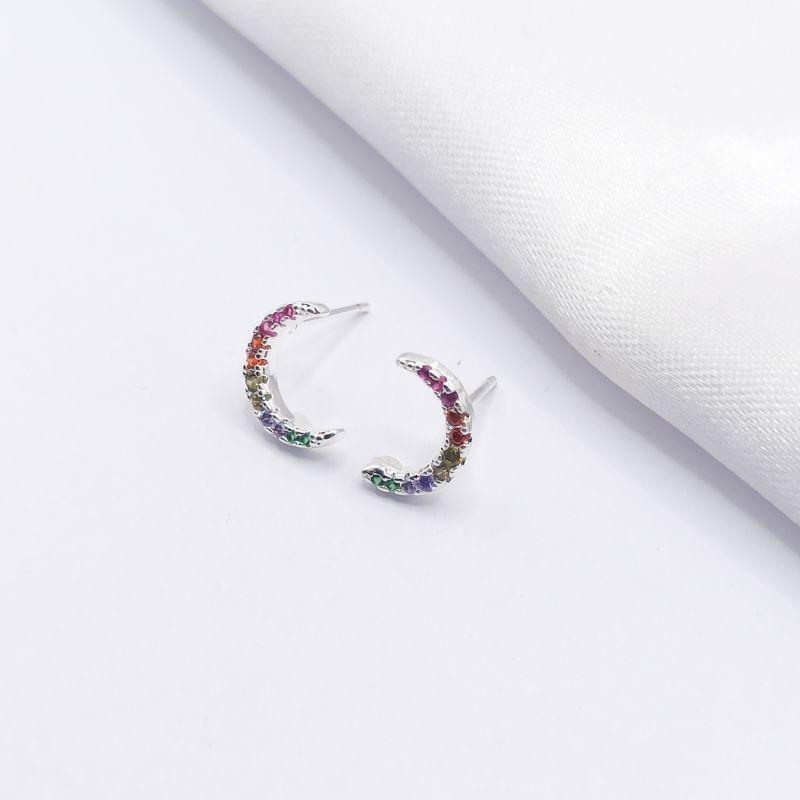 BRINCO PRATA LUA ZIRCÔNIA COLORIDA