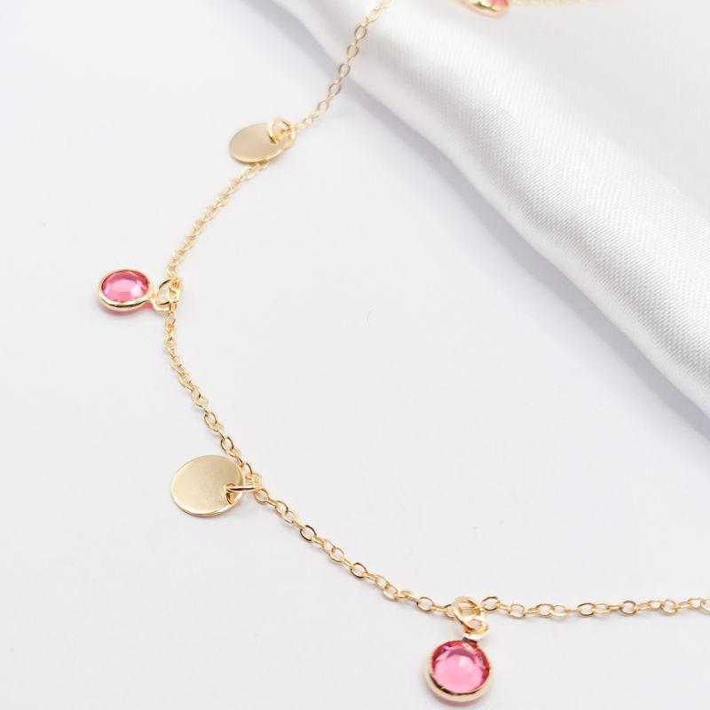 COLAR DOURADO BEZEL ROSA E MEDALHINA 45CM