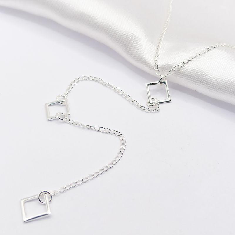 COLAR PRATA CHOKER 3 FIOS QUADRADOS VAZADOS 40CM