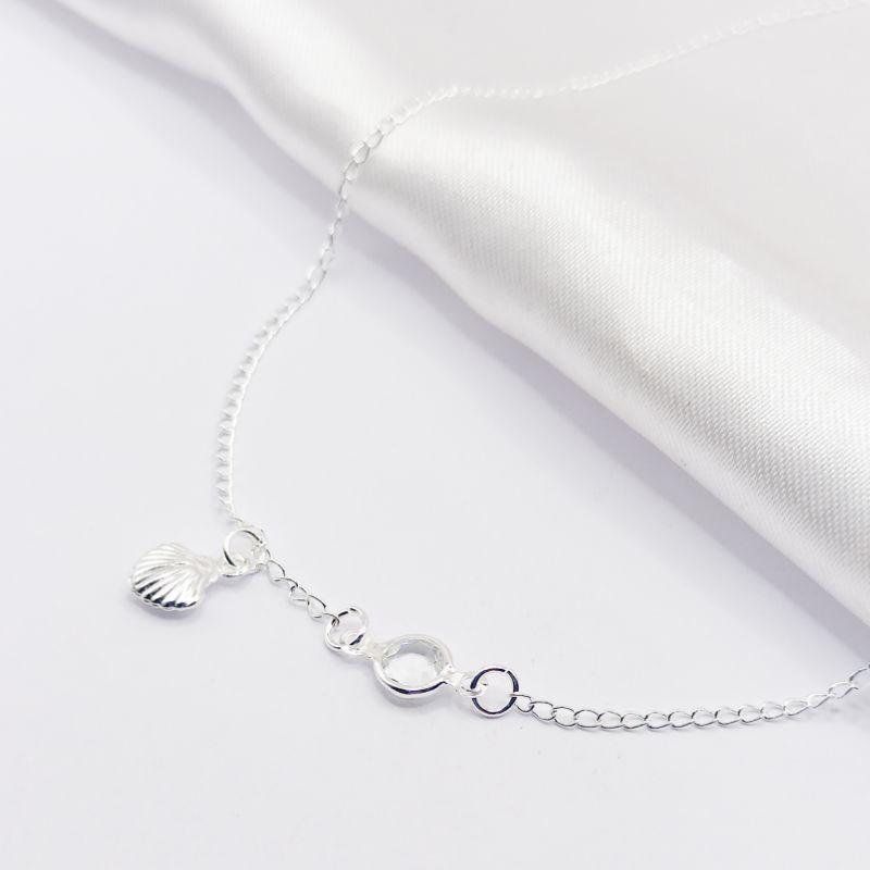 COLAR PRATA CHOKER CONCHA E BEZEL CRISTAL 35CM