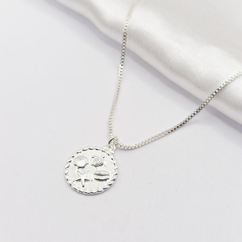 COLAR PRATA MEDALHA CONCHA TRATARUGA BÚZIOS E ESTRELA 45CM