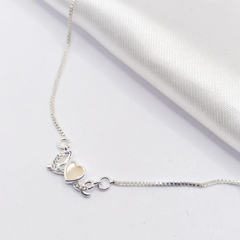 GARGANTILHA PRATA CHOKER LOVE COM CRISTAL LEITOSO 40CM