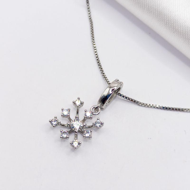 GARGANTILHA RÓDIO FLOCO DE NEVE CRAVEJADO 45CM