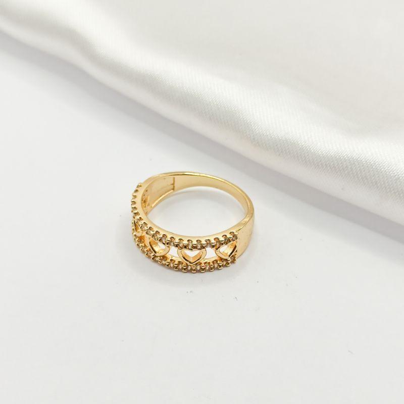 PULSEIRA DOURADA FIO DUPLO CRAVEJADA COM CORAÇÕES VAZADOS