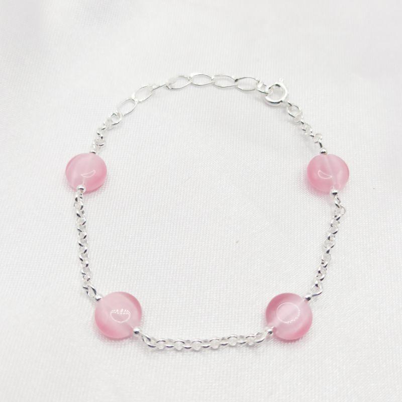 PULSEIRA PRATA 4 PEDRINHAS ROSAS