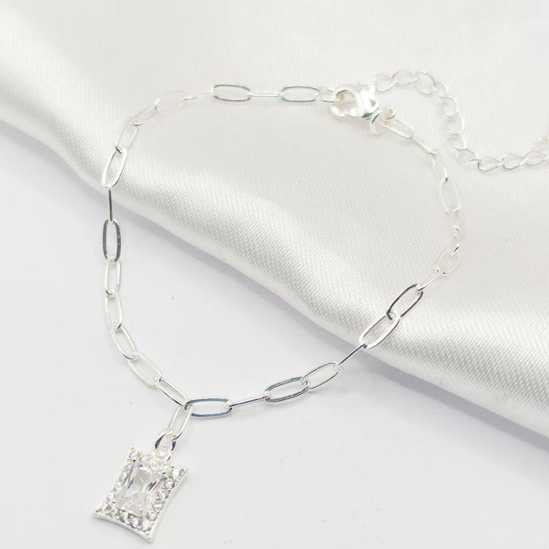PULSEIRA PRATA CRISTAL RETÂNGULAR CRAVEJADO