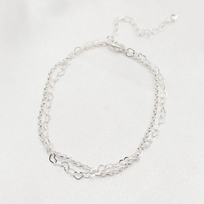 PULSEIRA PRATA DUPLA ELO CORAÇÃO E ELO PORTUGUÊS